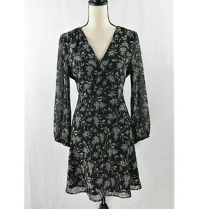 Madewell Black Green Georgette Antique Flora Marguerite Dress Size 8